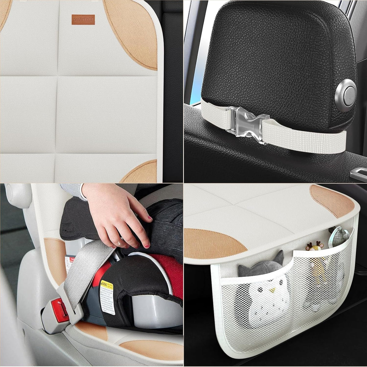 SMART ELF Car Seat Protector, 2Pack Seat Protector Protect Child Seats with Thickest Padding and Non-Slip Backing Mesh Pockets for Baby and Pet,Sedan SUV Truck (Black)