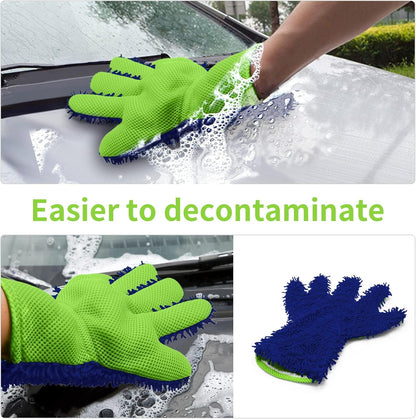 BokWin 2-Pack Car Wash Mitt Scratch Free, 5-Finger Microfiber Wash Mitts, Car Interior Exterior Cleaning Gloves, Auto Chenille Washing Sponge Kits for Cleaning Wheel Tight Spot