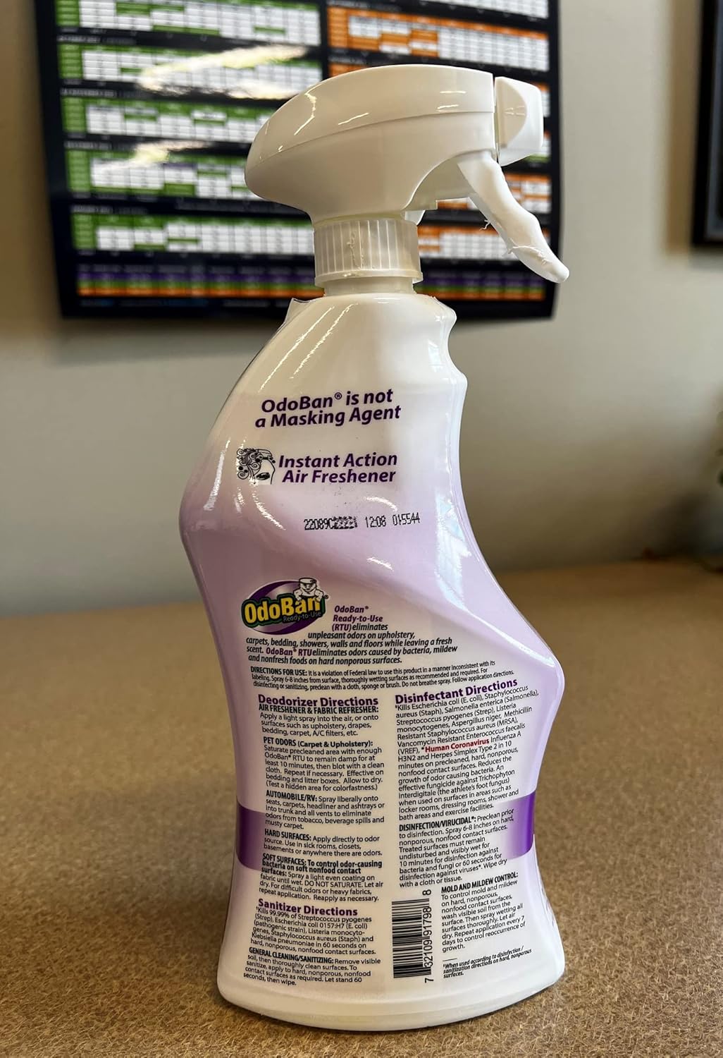 OdoBan Ready-to-Use Disinfectant and Odor Eliminator, 32 Ounce Spray Bottle, Original Eucalyptus Scent