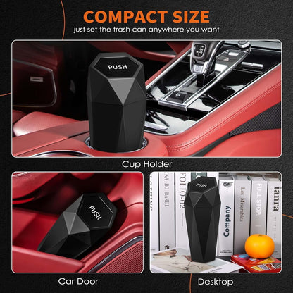 HOTOR Car Trash Can with Lid - 1 Pack, Mini Essential Car Accessories for Interior, Leakproof Car Garbage Can with 15 Attached Trash Bags, Multipurpose Car Organizers and Storage,Black