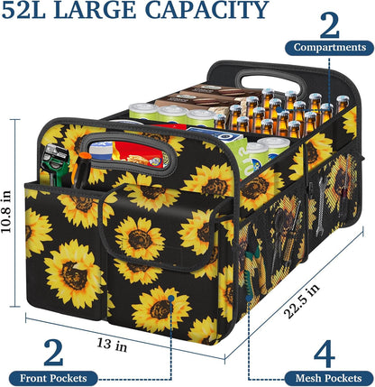 Femuar Car Trunk Organizer with Large Capacity Waterproof Car Accessories for Women & Men, Collapsible Trunk Organizer for Suv/Jeep/Sedan,Tools (Black, Standard)