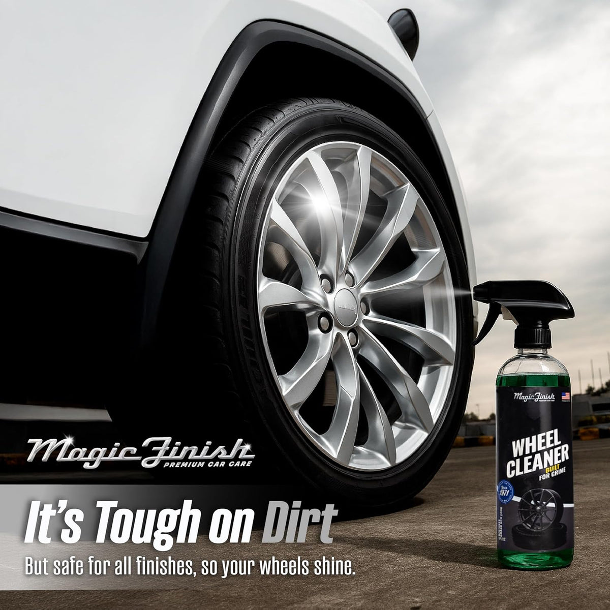 Magic Finish Wheel Cleaner (16 fl oz) – Premium Wheel Cleaner Spray for Brake Dust and Grime with Fast Cling Formula – Car Cleaning Supplies for Chrome, Alloy, Painted Wheels & Powder-Coated Finishes