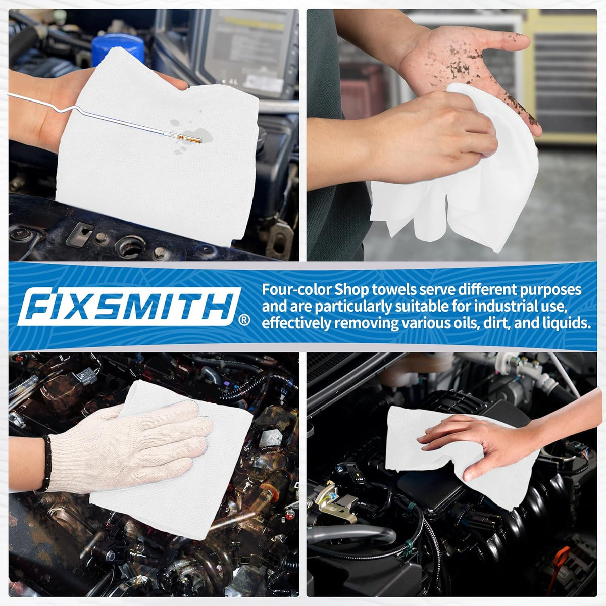 FIXSMITH Shop Towels, Pack of 200, Grey Microfiber Cleaning Cloth Bulk, Microfiber Towels for Cars, All-Purpose Absorbent Cleaning Rags, Dust Cloth for Automotive, Mechanic, Garage, 11.5 x 11.5 inch