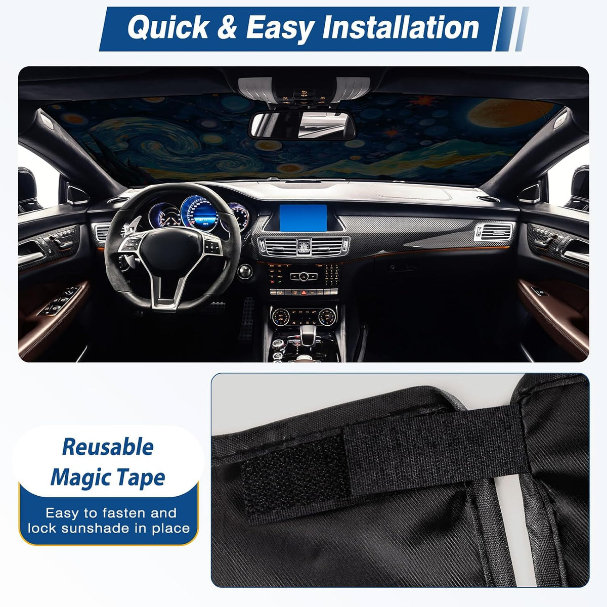 Car Windshield Sun Shade, Foldable Front Window Sunshade Blocks UV Rays, Keep Car Interior Cool, Universal Fit for Hatchback, Truck, SUV, MPV