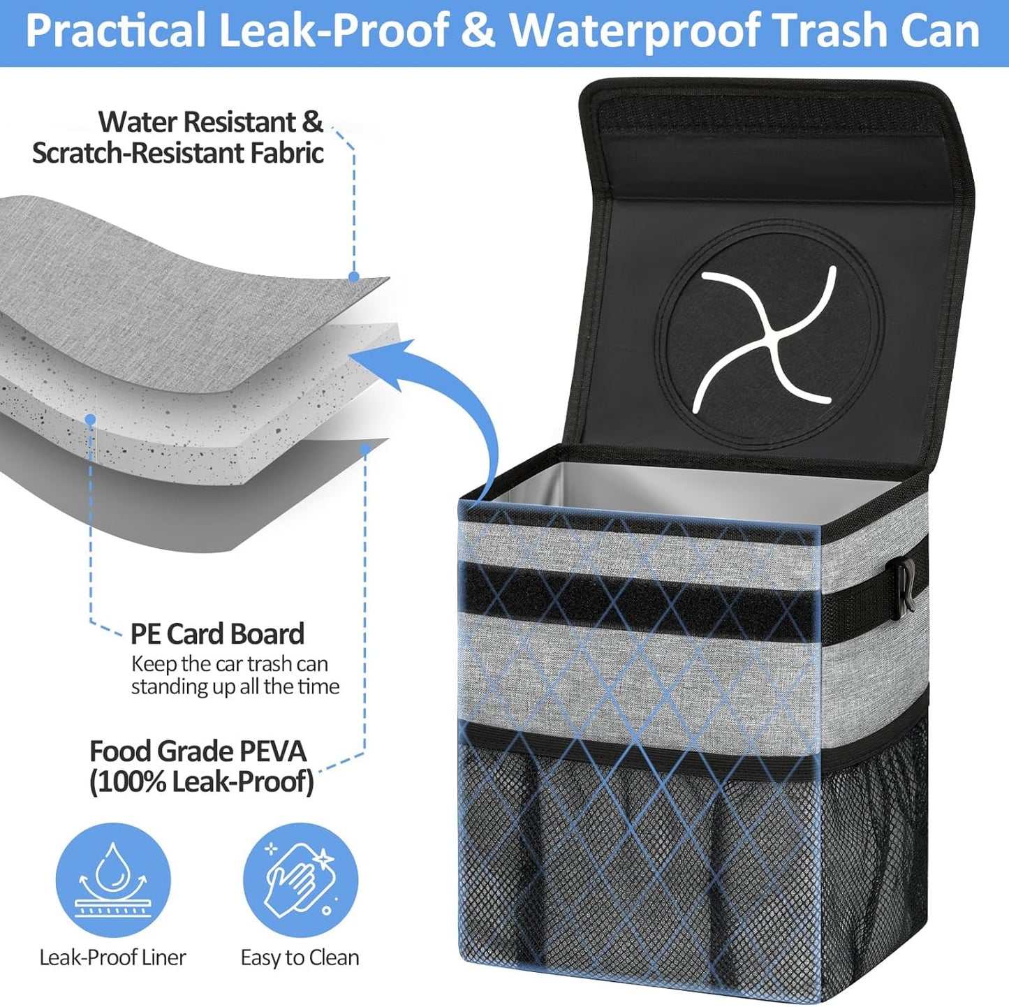 ELONGRIVER Car Trash Can Bin for Back Seat Leak Proof, Cute Car Trash Bag Hanging, Vehicle Trash Can for SUV Truck Van, Automotive Garbage Cans Front Seat Black