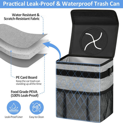 ELONGRIVER Car Trash Can Bin for Back Seat Leak Proof, Cute Car Trash Bag Hanging, Vehicle Trash Can for SUV Truck Van, Automotive Garbage Cans Front Seat Black