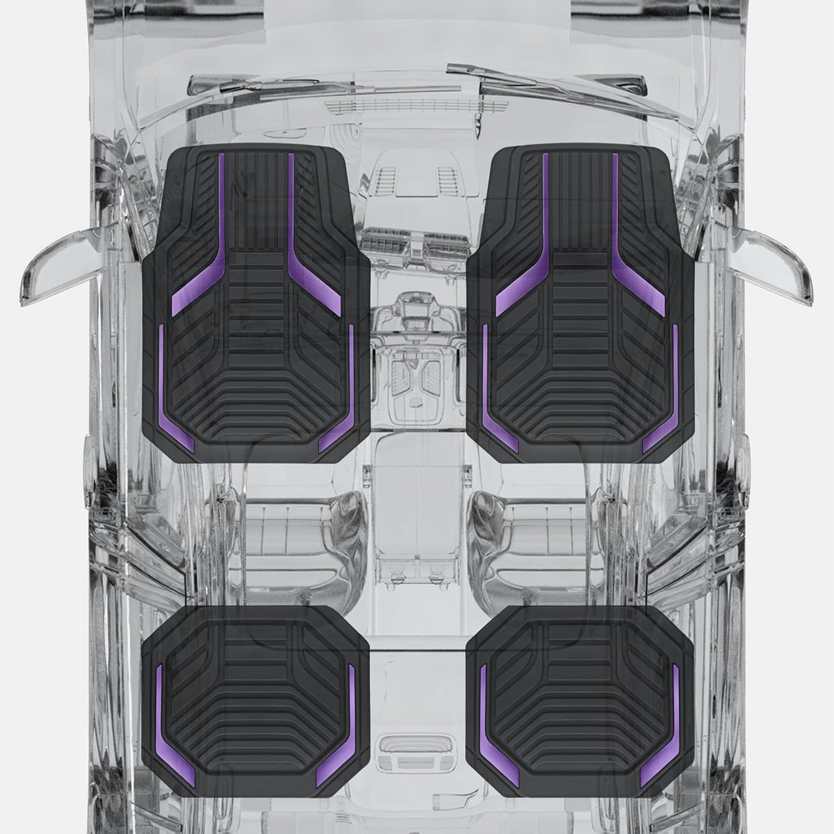 PIC AUTO Heavy Duty Rubber Floor Mats, Purple Aluminum Film Car Mats Set, Front and Rear Car Mats with Anti-Slip Backing, All Weather Protection, Trim-to-Fit for Automotive SUV, Sedan, Van