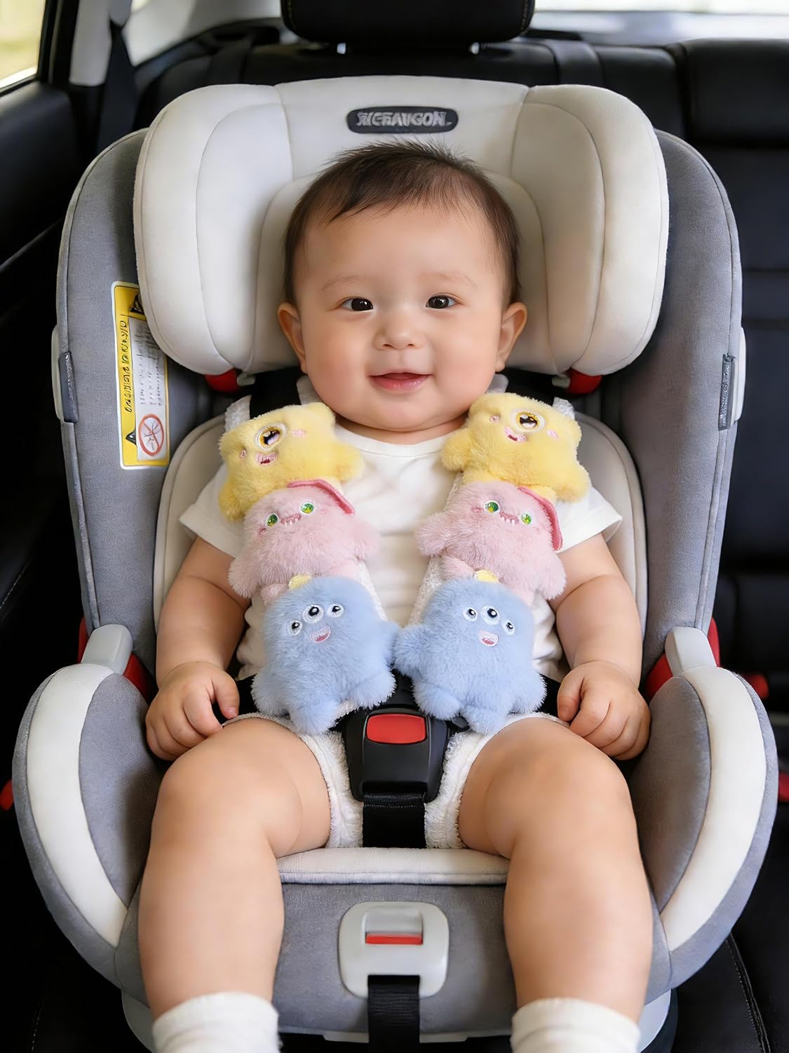Baby Car Seat Neck Cover, Car Seat Strap Cover, Seat Belt Cushions Pads, Shoulder Strap Protectors, Reversible Pram Harness Covers in Minky Dinosaur, Baby Neck Pad Protector