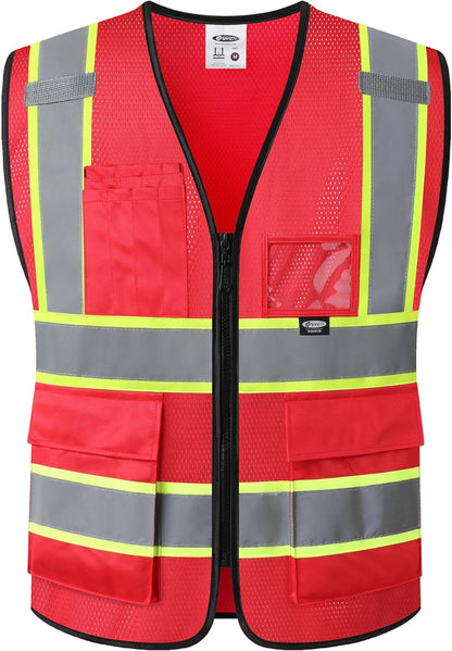 JKSafety Safety Vest for men women Hi Vis Reflective Vest with Pockets and Zipper High Visibility Meet ANSI Standard（BX320