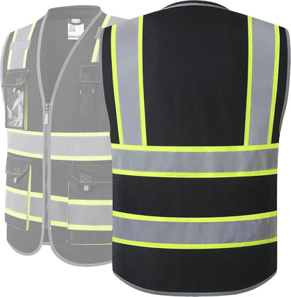 JKSafety Safety Vest for Men Women Hi Vis with Pockets and Cushioned Collar Construction Vest Meet ANSI Standard (BX360)