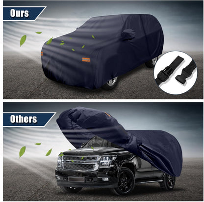 X AUTOHAUX SUV Car Cover for Chevrolet Tahoe 4 Door 2007-2024 Outdoor Waterproof Sun Rain Dust Wind Snow Protection 190T PU W/Driver Door Zipper Black