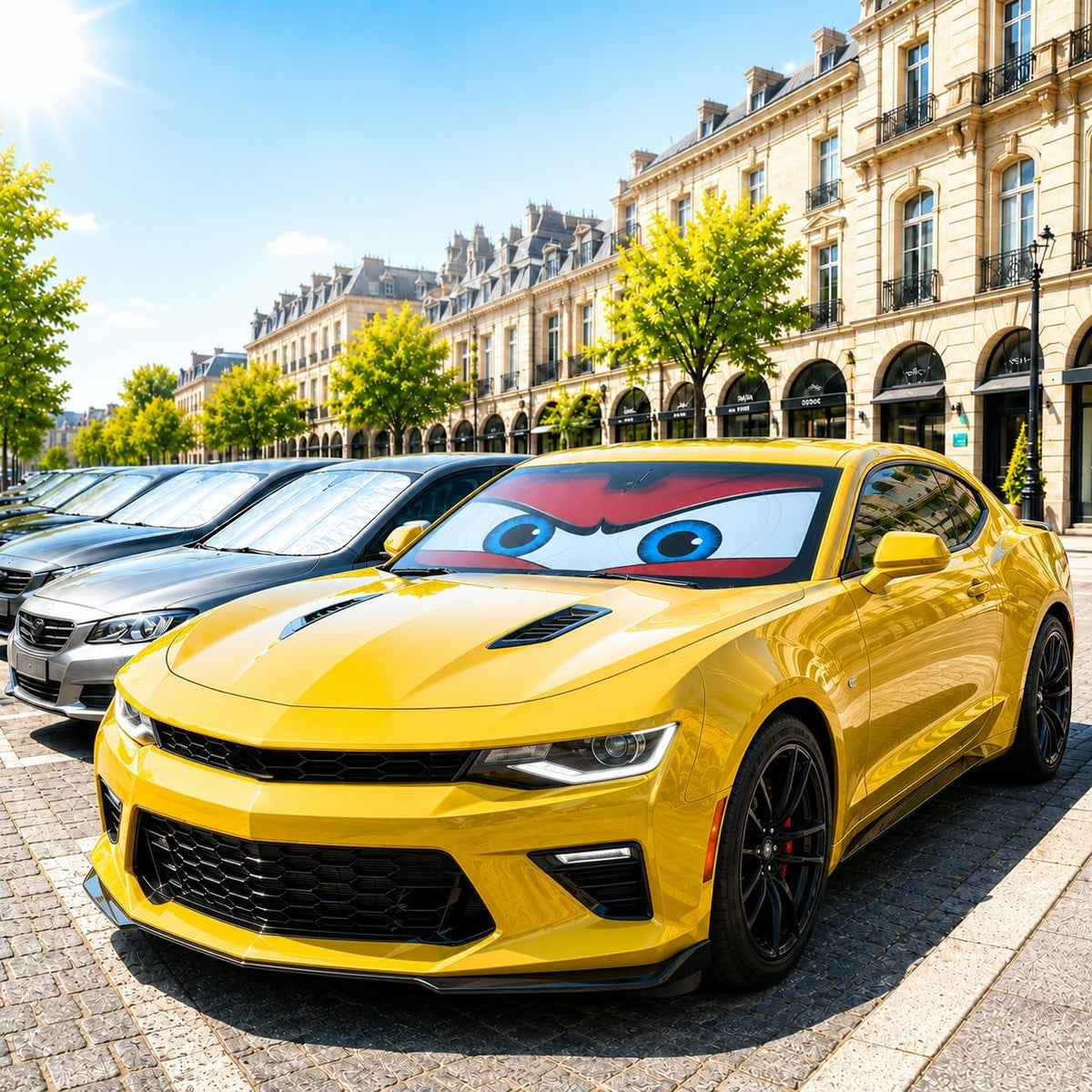Car Windshield Sun Shade, Funny Cartoon Eyes Sun Visor for Car Windshield Universal Fits Sedan Compact Car Hatchback SUV, UV Heat Protection - 59 x 27.5