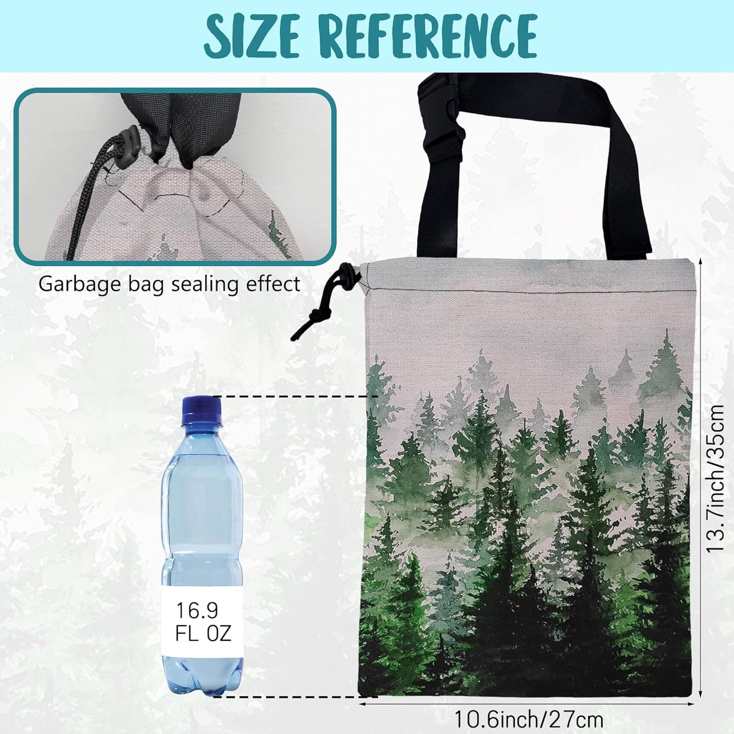 Car Garbage Bag Colorful Floral Spring Daisy Drawstring Car Trash Bag Hanging for Back Seat with Adjustable Buckle Canvas Vehicle Trash Can Easy-to-Install