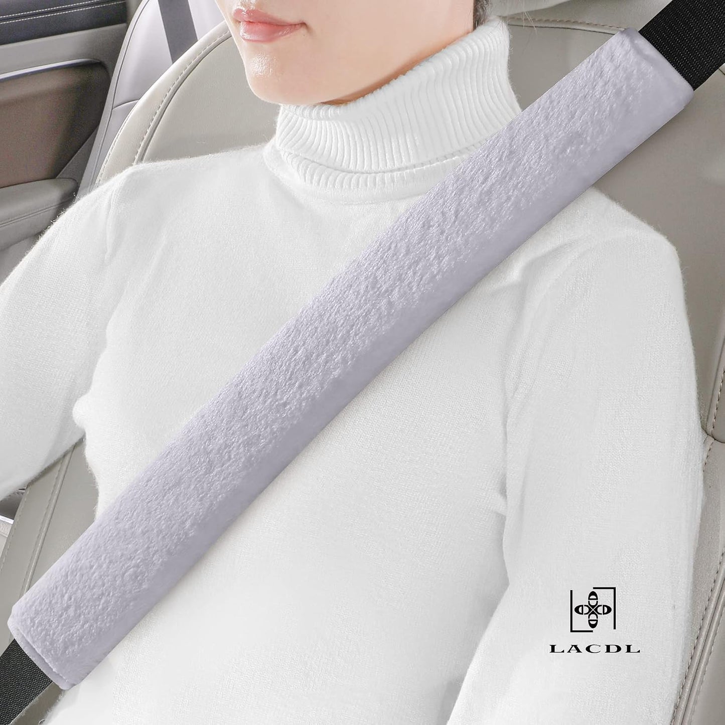 LACDL Extra Long Seatbelt Cover Super Soft Furry for Adults Kids Women & Men, Thick Plush Full Car Seat Belt Strap Cushion, Fluffy Shoulder Pad Protector, Auto Interior Accessories, 1pc, Black, 15.5in
