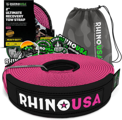 Rhino USA Recovery Tow Strap (3" x 20') - 31,518lb Break Strength - Emergency Recovery Strap Tow Rope for Truck, UTV, ATV & More - Heavy Duty Towing Strap for Offroad 4x4 Use - Compatible with Jeep