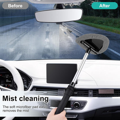 JUSTTOP Windshield Cleaner Tool, Car Interior and Exterior Window Cleaning Kit with Extendable Handle & 4 Reusable Microfiber Pads, Auto Glass Wiper Brush Kit for Car & Home Windows (Green)