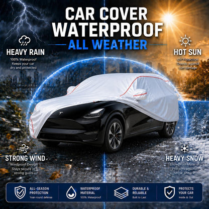 Car Cover for Sedan, Waterproof All Weather Heavy Duty, 360° Underbody Wrap Windproof Design, Quick Install Outdoor Vehicle Cover, Fits 186-193 in