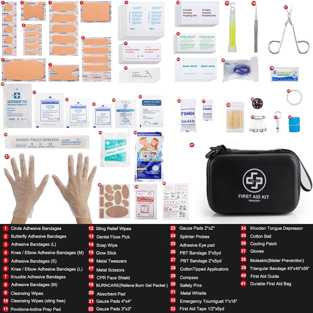 VRIEXSD Premium First Aid Kit, 320 Piece Waterproof Hard Shell Eva First Aid Kit for Home, Camping, Cars, Hiking, Travel, Businesses & Outdoor Emergencies - Emergency Medical Kits (Red)