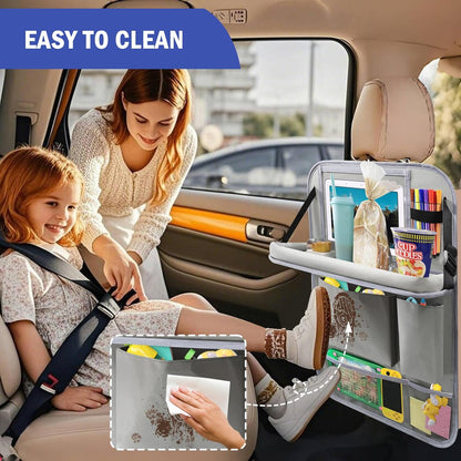 2Pack Car Backseat Organizer with Foldable Table Tray,6 Storage Pockets Car Storage Organizer with Tablet Holder,Car Seat Back Protectors Kick Mats Travel Accessories (Black)