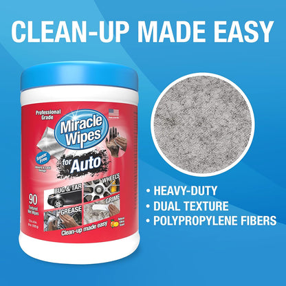 MiracleWipes for Automotive, All Purpose Cleaning Wipes for Hands, Auto Interior, Exterior, Detailing, Remove Grease, Lubricant, Sticky Adhesive, Grime, Dirt, Car Cleaning (1 Pack)