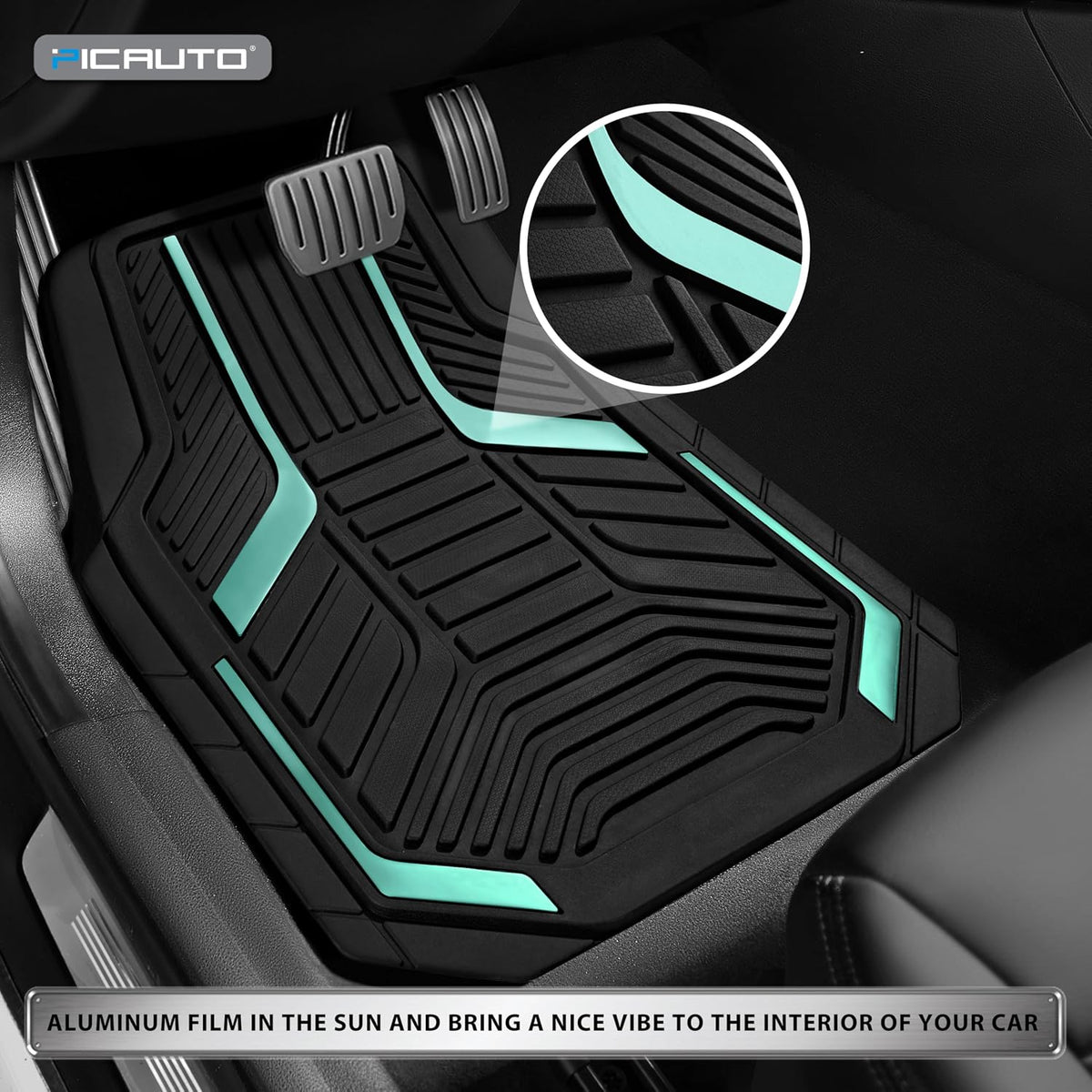 PIC AUTO Heavy Duty Rubber Floor Mats, Purple Aluminum Film Car Mats Set, Front and Rear Car Mats with Anti-Slip Backing, All Weather Protection, Trim-to-Fit for Automotive SUV, Sedan, Van