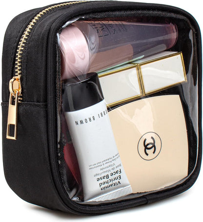 Small Clear Makeup Bag for Purse Small Cosmetic Bag Travel Size Toiletry Bags Cute Travel Makeup Bag,Coin Purse,Car Asscessories Organizer Storage Travel Essentials for Women Girls(Clear-Beige)