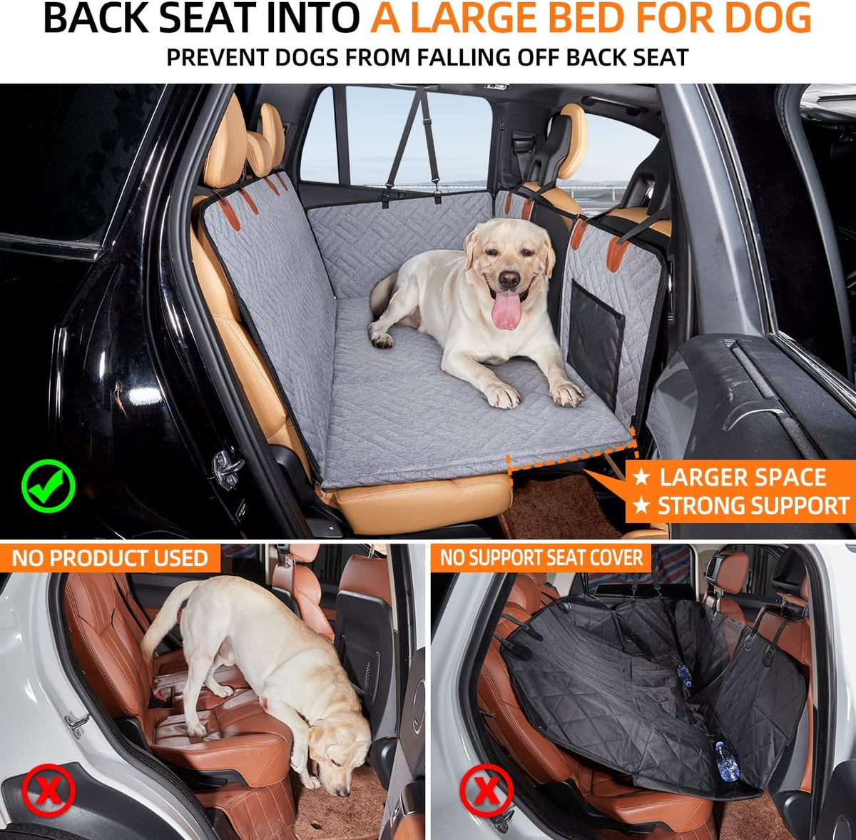 YJGF Back Seat Extender,Dog Seat Cover for Back Seat,Hard Bottom Car Seat Cover for Dogs,Dog Hammock for Car,Back Seat Pet Cover for Dogs(Black,for Car/SUV/Small Truck)