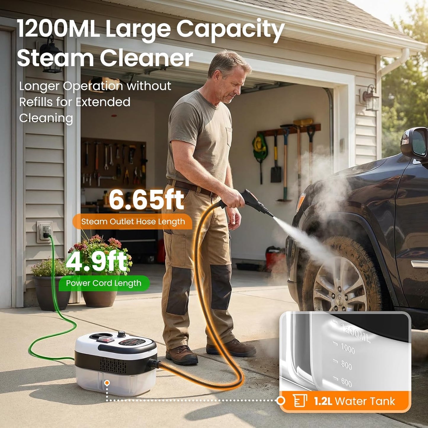 2500W Handheld Steam Cleaner for Home, 6-Level High Pressure Steam Gun, Steam Machine w/40.6oz Tank, Portable Car Steamer for Auto Detailing & Cleaning, Car, Floor, Furniture, Tile Grout, Wall
