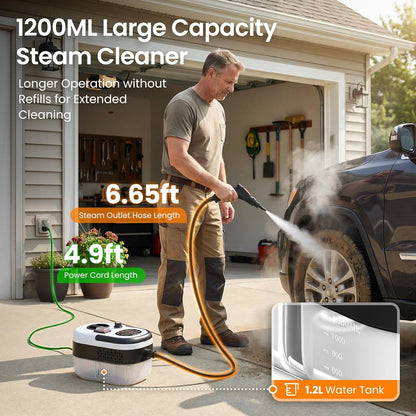 2500W Handheld Steam Cleaner for Home, 6-Level High Pressure Steam Gun, Steam Machine w/40.6oz Tank, Portable Car Steamer for Auto Detailing & Cleaning, Car, Floor, Furniture, Tile Grout, Wall