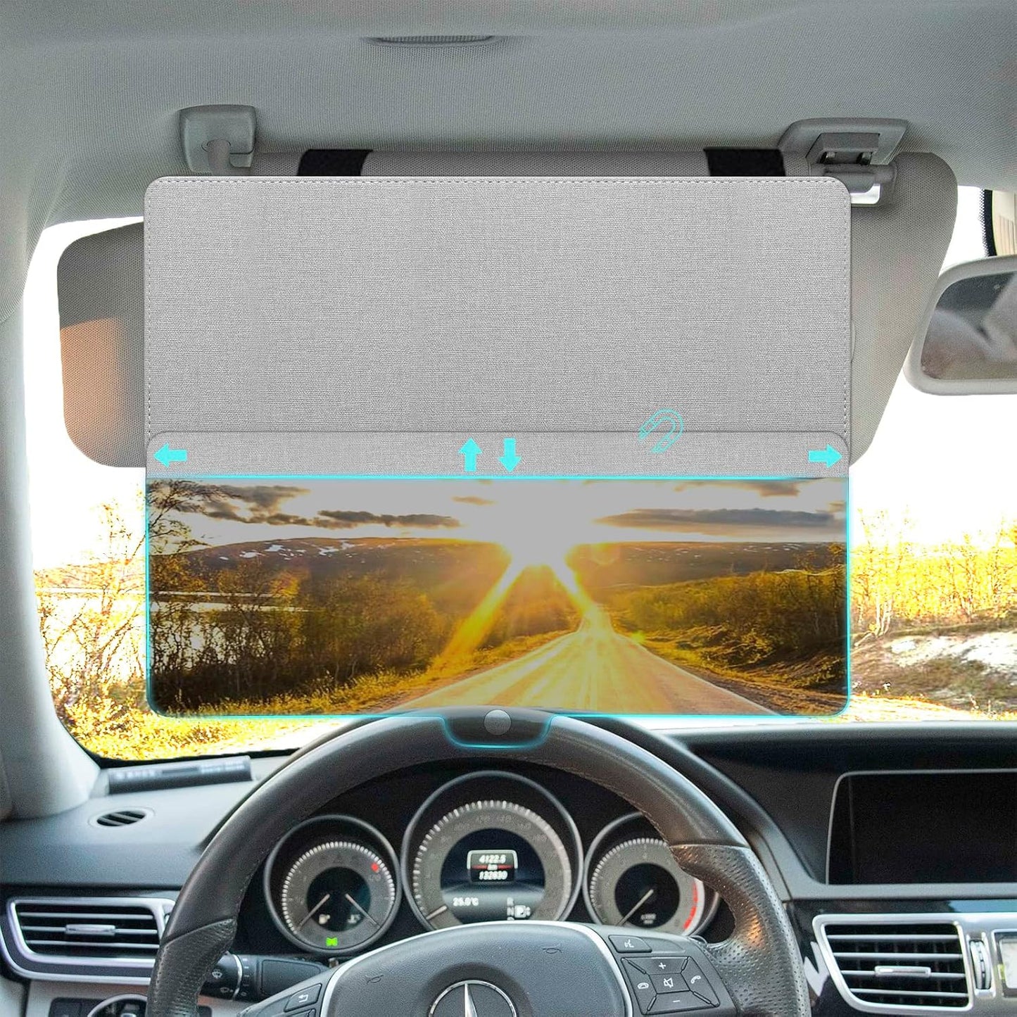 NAZZO Sun Visor Extender for Car, Sun Blocker with PC Sunshade Lens, Magnetic Mounting Adjustable Position, Protect from Glare, UV Rays, Snow Blindness for Safe Driving, Universal for Car, SUV (Black)