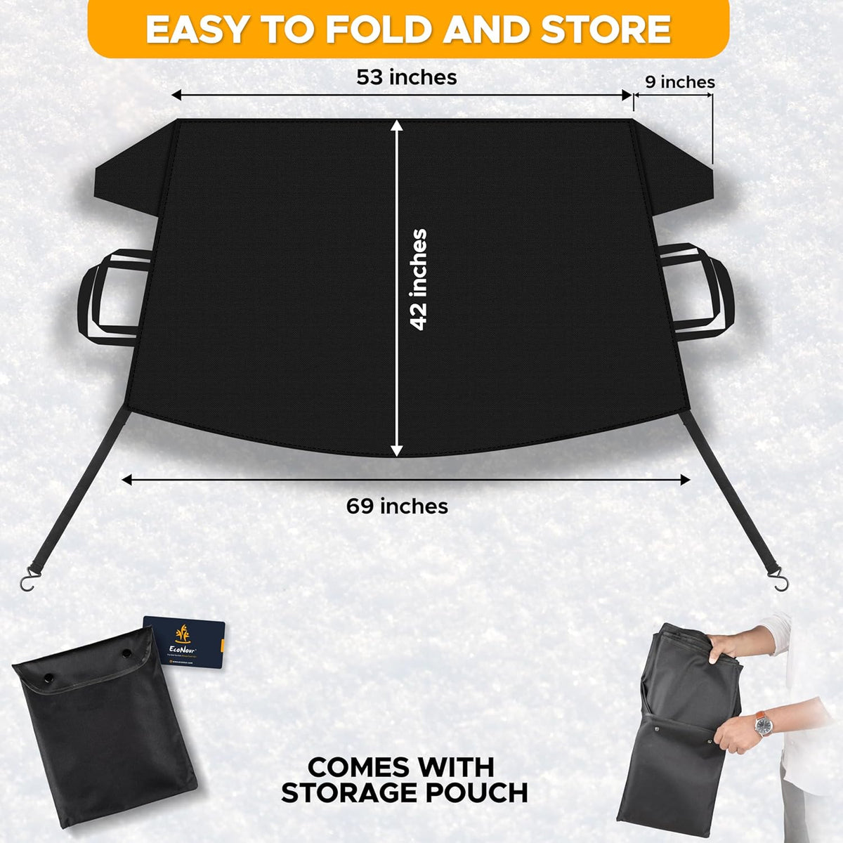 EcoNour Windshield Cover for Ice and Snow - Universal Fit for Car, SUV, Truck, Heavy Duty 600D Oxford Fabric Frost Protector for Ice & Sleet, Includes Anti-Theft Straps, Medium (69"x42")