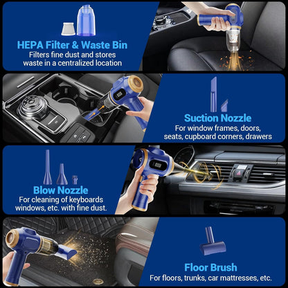 Portable Car Vacuum Cordless Mini Handheld Vacuums Cleaner Rechargeable with LCD Display and Multi-Nozzles, High Power Hand held Cleaners for Car, Home, Office, Sofa, Pet Hair,Keyboard