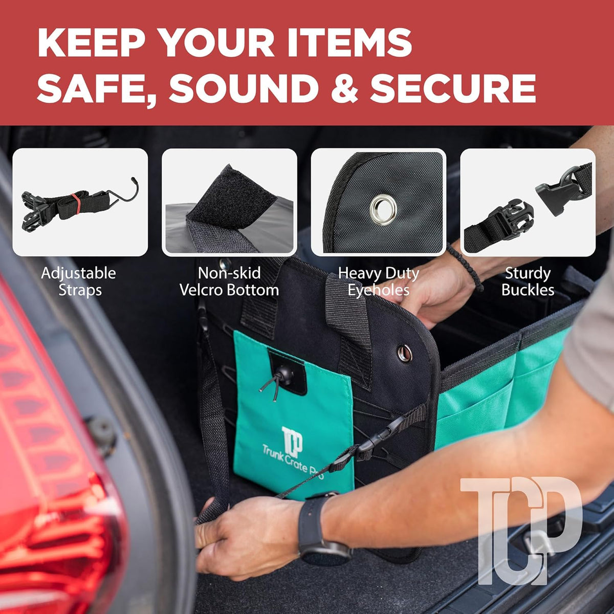 TRUNKCRATEPRO Trunk Organizer For Car, Suv, Truck | Premium Adjustable Multi Compartments Collapsible Car Trunk Organizer With Securing Straps & Non-Slip Bottom (Large Size, Black)