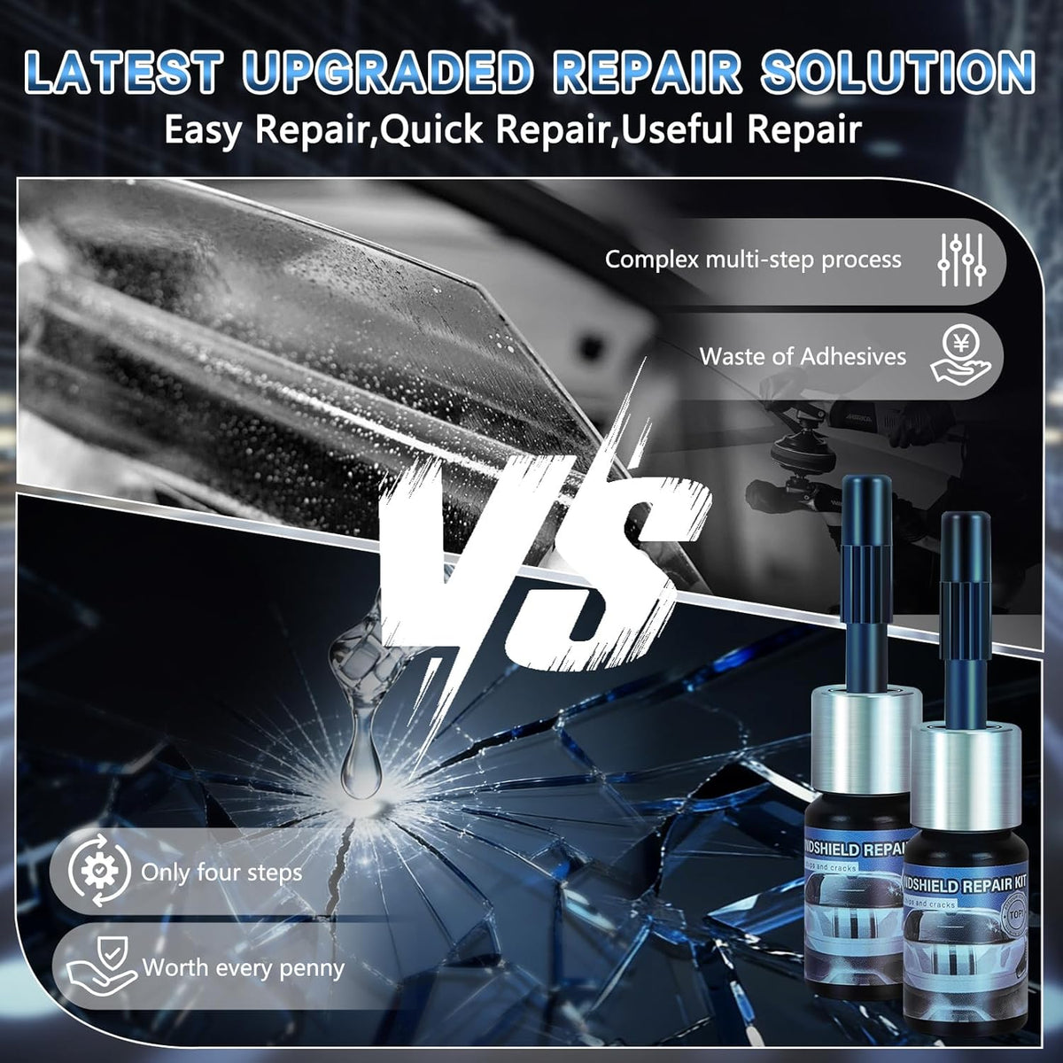 Windshield Chip Repair Kit，Car Windshield Crack Repair Kit for Glass Repair，Cracked Windshield Repair Kit for Chips and Cracks，Rock Chip Repair Kit Windshield for Glass Repair Liquid for Cracks
