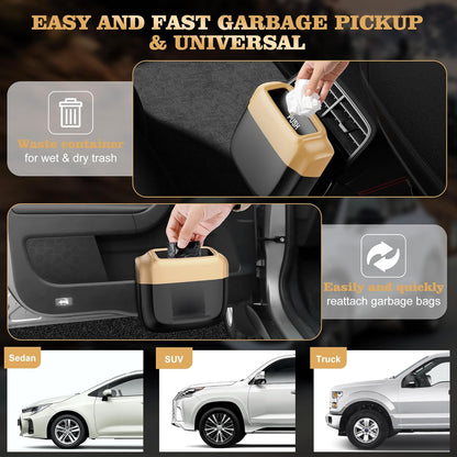 2 Packs Car Trash Can with Lid，Built-in Storage Garbage Bag，Leakproof Vehicle Trash，Car Accessories for Interior,Mini Garbage Bin for Automotive, Office, Kitchen,Bedroom，with 60pcs Trash Bags