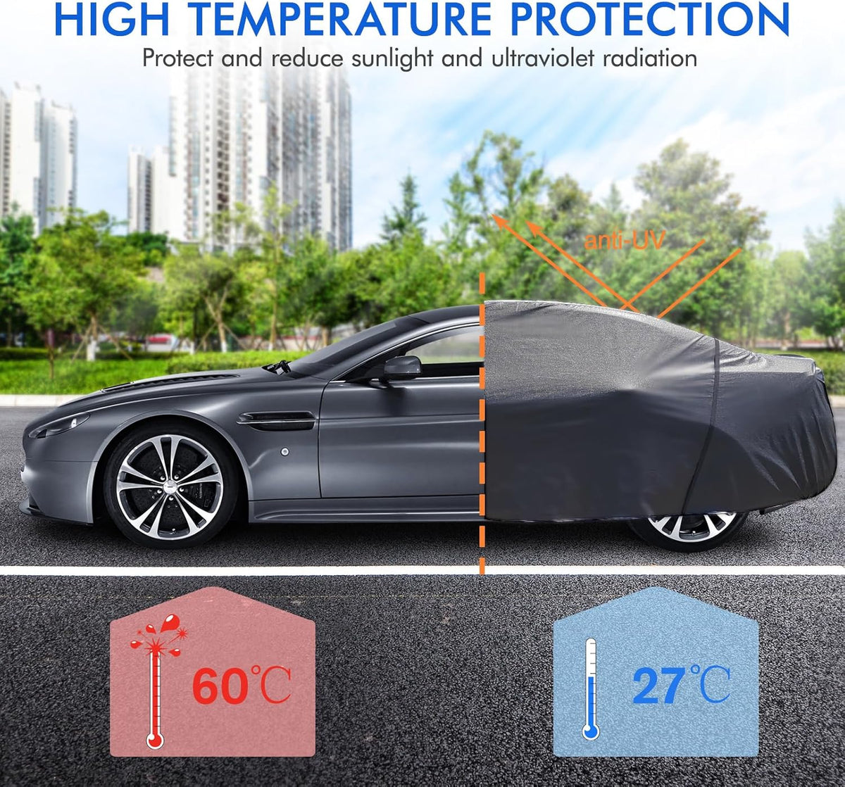 6 Layers Car Cover Waterproof All Weather Car Cover Waterproof All Weather, Outdoor Full Exterior Cover Rain Sun UV Snowproof Protection with Zipper Cotton for SUV (185-190inch)
