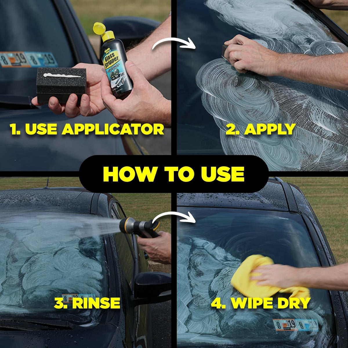 Invisible Glass 91411 Glass Stripper Water Spot Remover Kit – Cerium Oxide Based Auto Glass Polish for Windshields, Hard Water Spots, Road Films & Old Coatings – 4 Fl Oz