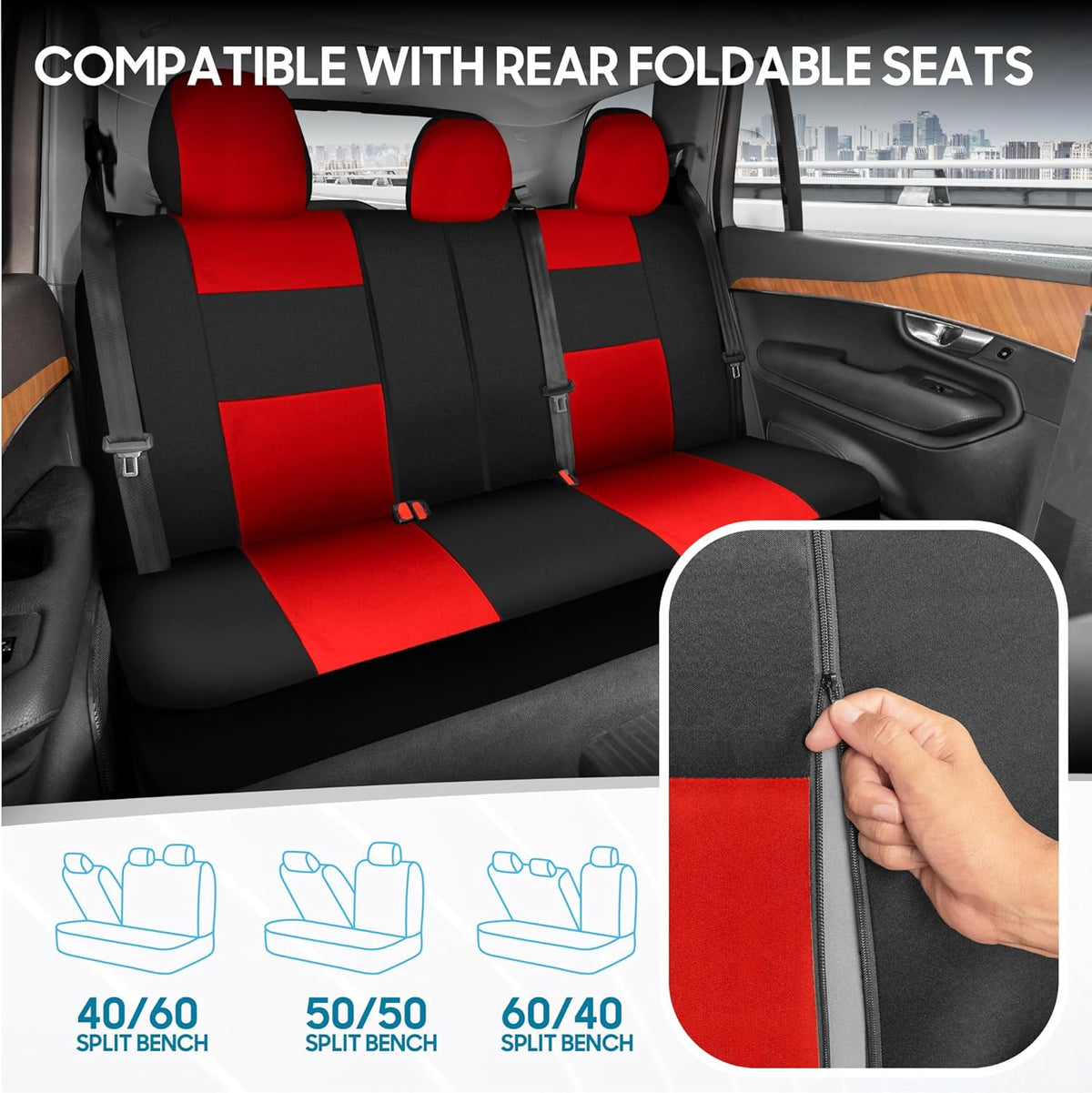 BDK PolyPro Car Seat Covers Full Set in Charcoal on Black – Front and Rear Split Bench for Cars, Easy to Install Cover Set, Accessories Auto Trucks Van SUV