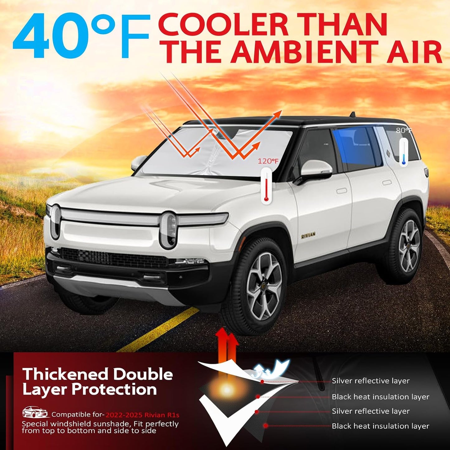 KAYZT Windshield Sun Shade for 2019-2025 2026 Chevy Silverado 1500 /GMC Sierra 1500 2500HD 3500HD Foldable Sunshade Front Window Custom Fit Car Accessories - Colors C