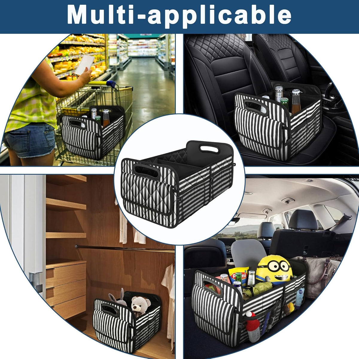 Deosk Car Trunk Organizer for SUV, Car Organizers and Storage with Reinforced Handles, Car Accessories for Women/Men 50LWaterproof Polyester Trunk Organizer, Black