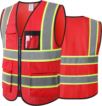 Reflective High Visibility Safety Vest for Men Women with Pockets Zipper Front Meets ANSI/ISEA Standards