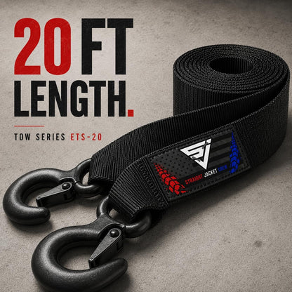 Heavy Duty 2-in x 20-ft Tow Strap with Forged Steel Hooks | 10,000 lb Break Strength | Sturdy Supplies for Vehicle Towing