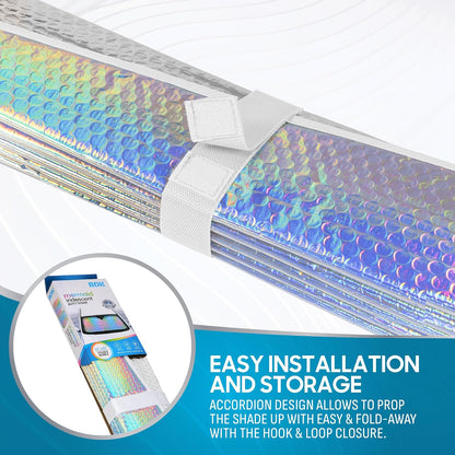 Iridescent Matte White Front Windshield Sunshade-Accordion Folding Auto Shade for Car Truck SUV-Blocks UV Rays Sun Visor Protector-Keeps Your Vehicle Cool- 58 x 27 in