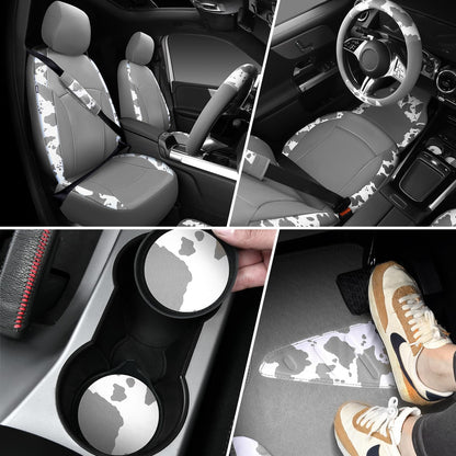 CAR PASS Waterproof Universal Car Floor Mats, Leopard Print Car Mats Fit for SUV,Vans,sedans, Trucks,Set of 4pcs Car Carpet with Driver Heel Pad and Nibs Backing, Leopard Car Accessories Gray Leopard