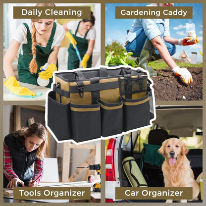 SCAVATA Wearable Cleaning Caddy Organizer with Handle & Shoulder Straps for Housekeepers, Under Sink & Car Cleaning Tool Organizer Bag with 4 Foldable Dividers (Green)