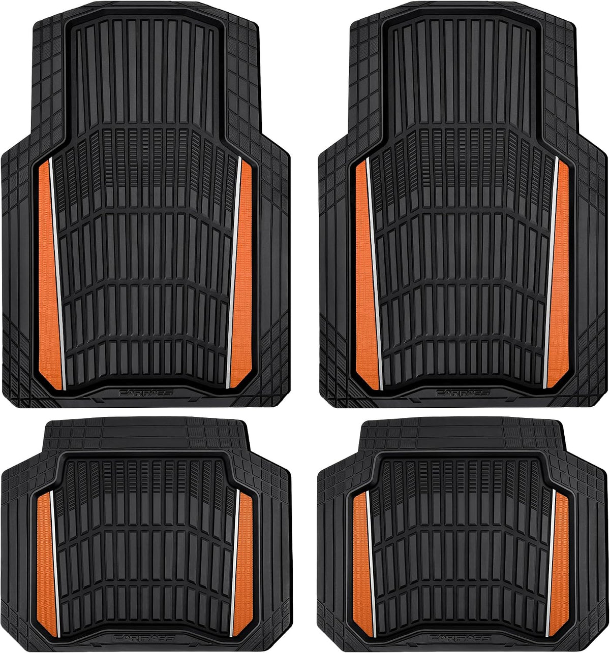 CAR PASS Heavy Duty Rubber Car Floor Mats, Deep Waterproof Car Floor Mats All Weather, Aluminum Film Floor Mats for Cars Non-Slip Universal Trim to Fit for SUVs Trucks Sedans Vans, Black Grey Metallic