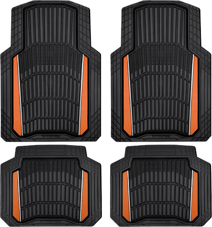 CAR PASS Heavy Duty Rubber Car Floor Mats, Deep Waterproof Car Floor Mats All Weather, Aluminum Film Floor Mats for Cars Non-Slip Universal Trim to Fit for SUVs Trucks Sedans Vans, Black Grey Metallic