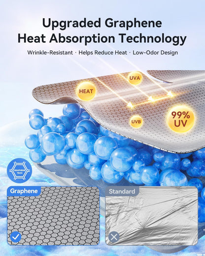 helloleiboo Graphene Car Windshield Sun Shade Car Sun Shade for Windshield with Heat Absorption Coating Foldable Design with UV Protection to Keep Your Car Interior Cooler Silver (X-Large-61 × 34 in)
