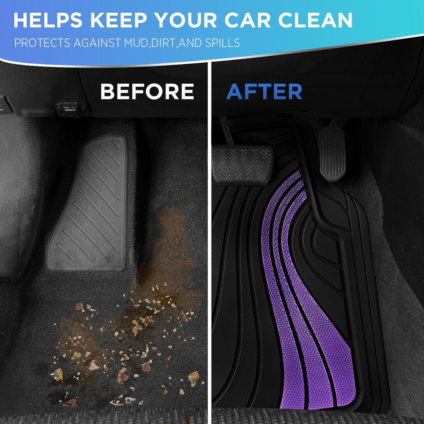 Road Comforts Car Floor Mats Full Set – Front & Rear Car Floor Mats with Aluminum Design, Anti-Slip Backing, All-Weather Protection, Trim-to-Fit Car Mats for Most Sedans, SUVs & Vans -All Pink