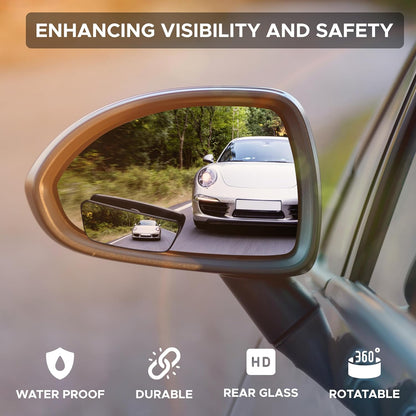 EcoNour Blind Spot Car Mirror (2 Pack) | Wide Angle for 3x Larger View | Universal Car Rear View Mirror with Rain Guard | Side Blind Spot with Adjustable Stick for Cars, SUVs, and Trucks